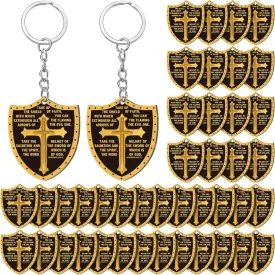 Sureio Christian Keychains for Men Gifts Bulk Put on the Whole Armor Acrylic Keychain Dog Tag Knight Men Favor Gifts