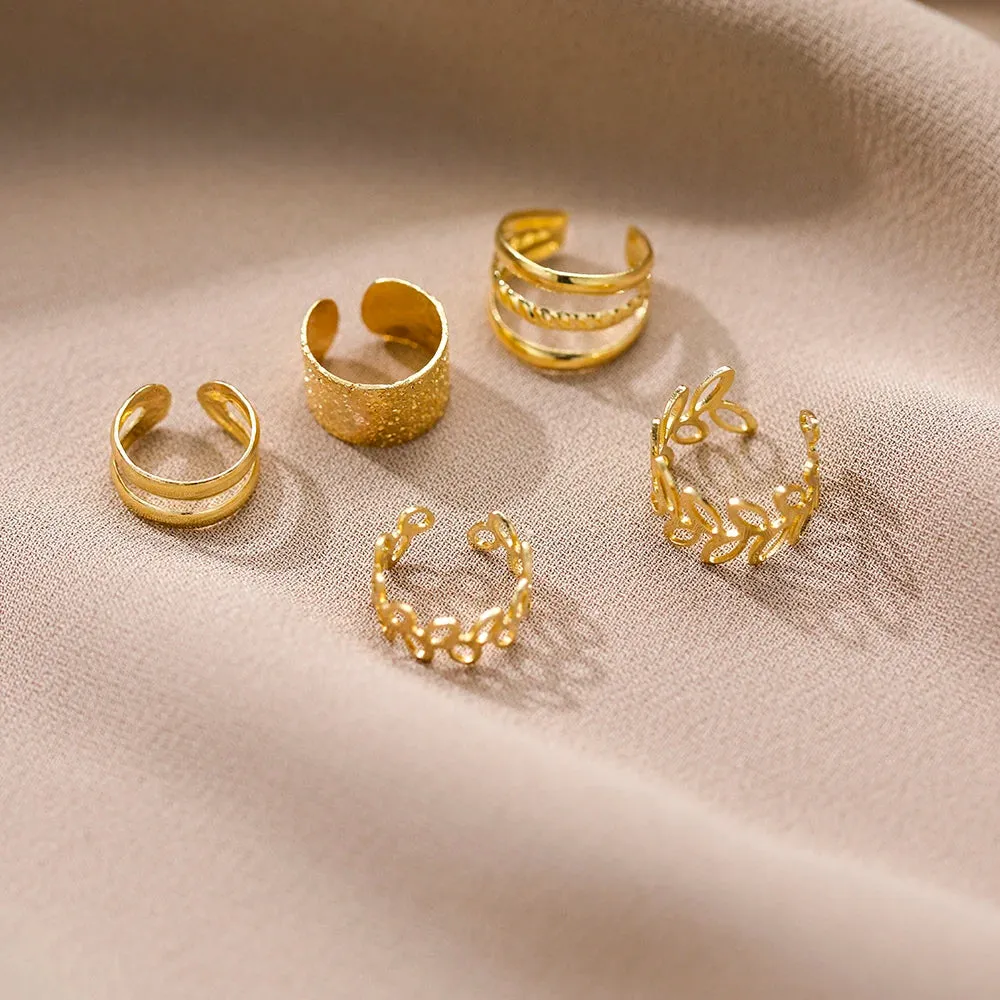 Vintage Gold Color Leaves Ear Cuff Black Non-Piercing Ear Clips Fake Cartilage Earrings Clip Earrings For Women Men Jewelry