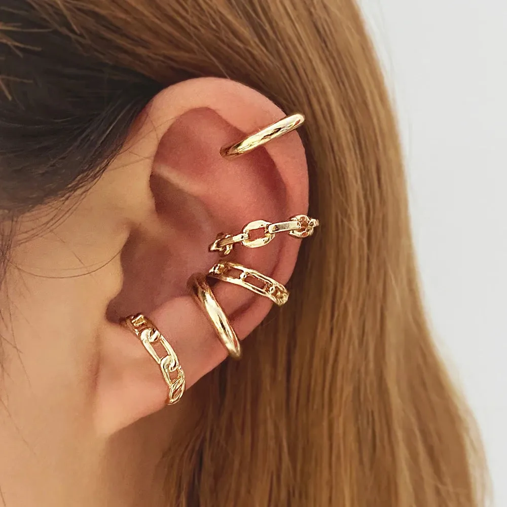 Vintage Gold Color Leaves Ear Cuff Black Non-Piercing Ear Clips Fake Cartilage Earrings Clip Earrings For Women Men Jewelry