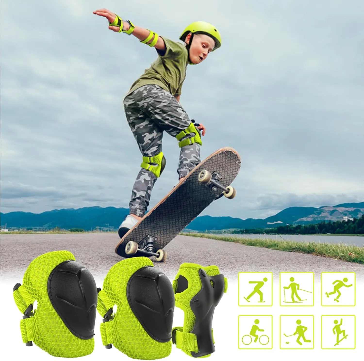 WayEee Kids Bike Helmet Set Skateboard Knee Pads, Helmet Pad Set Protective Gear Set Adjustable for Girls Kids 3-10 Helmet Elbow Pads Wrist Guards for Sport Cycling Bike Roller Skating Scooter