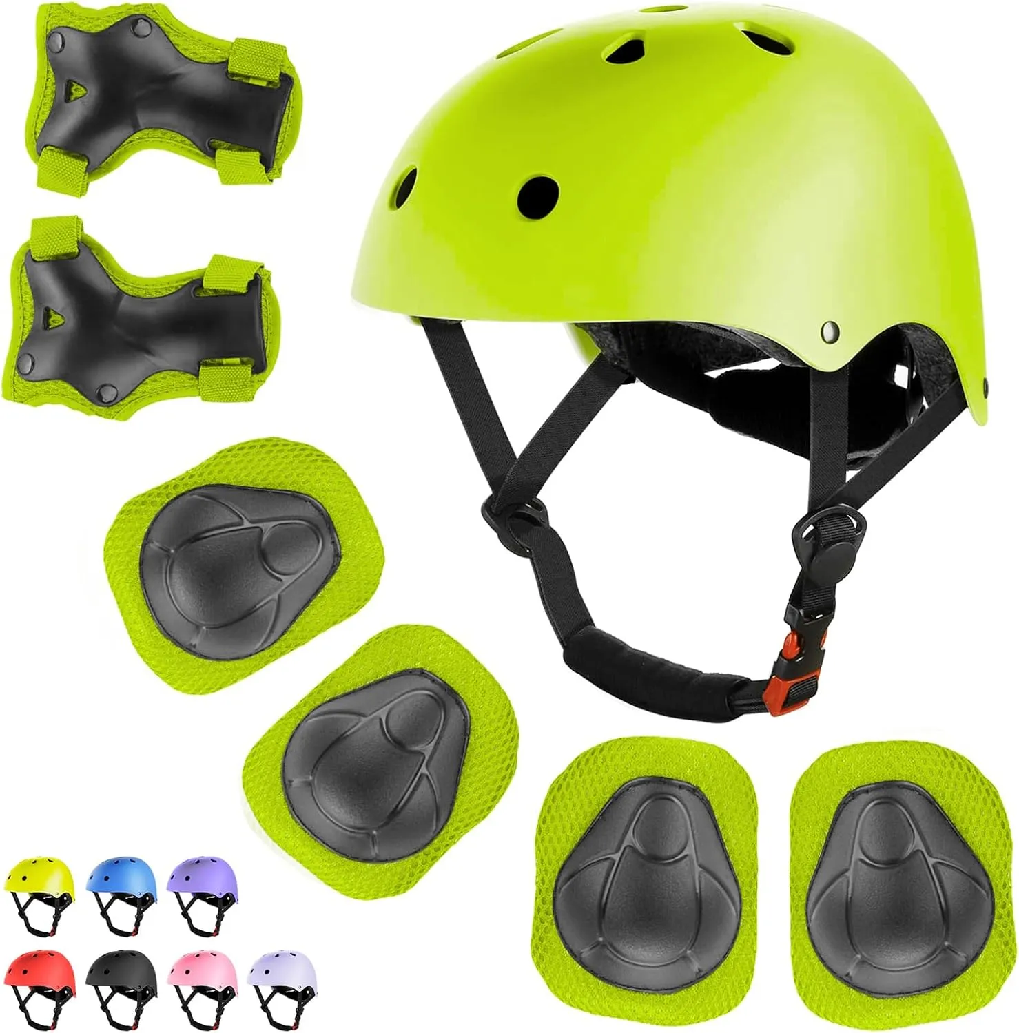 WayEee Kids Bike Helmet Set Skateboard Knee Pads, Helmet Pad Set Protective Gear Set Adjustable for Girls Kids 3-10 Helmet Elbow Pads Wrist Guards for Sport Cycling Bike Roller Skating Scooter