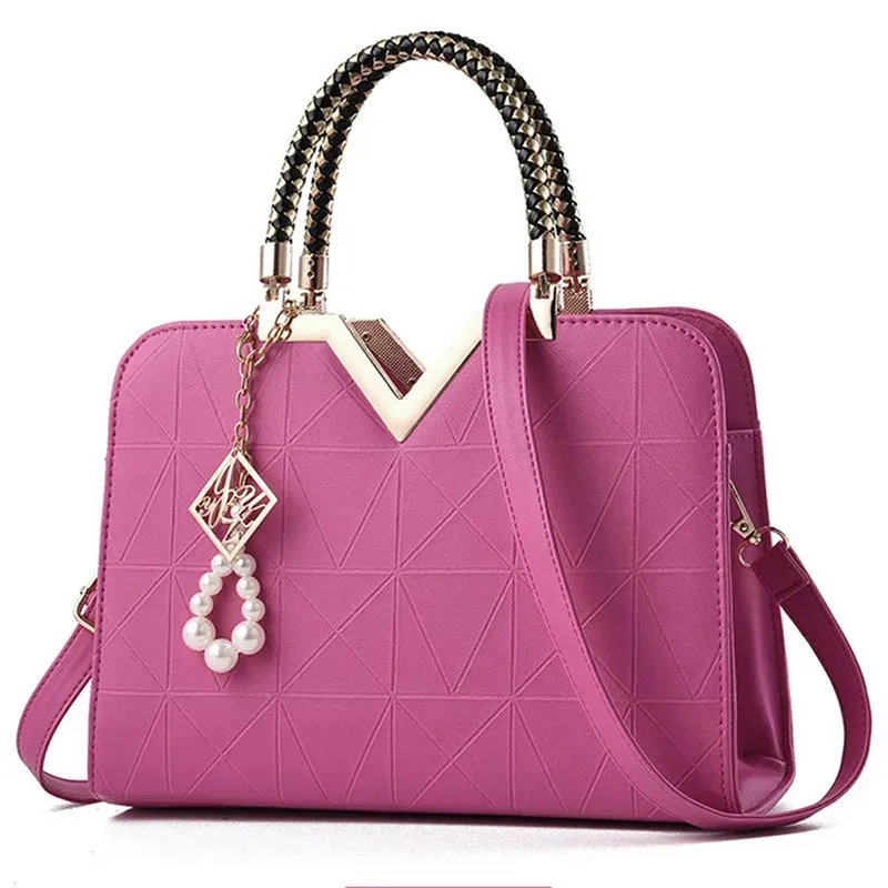Women's Patchwork PU Leather Handbag - Elegant Office and Casual Shoulder Bag