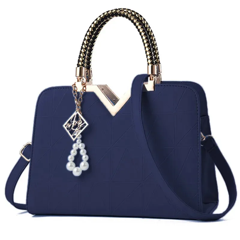 Women's Patchwork PU Leather Handbag - Elegant Office and Casual Shoulder Bag
