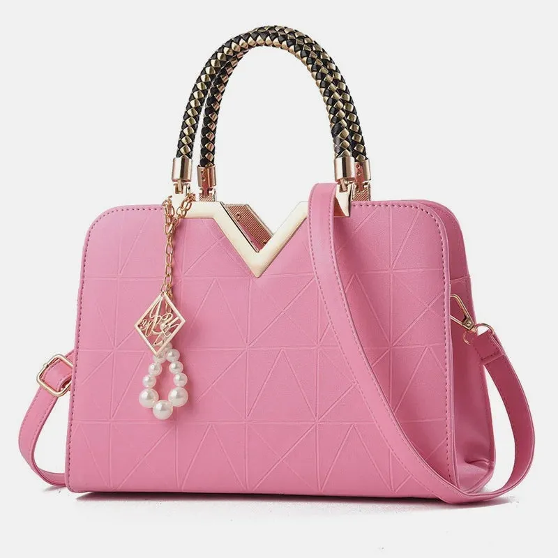 Women's Patchwork PU Leather Handbag - Elegant Office and Casual Shoulder Bag