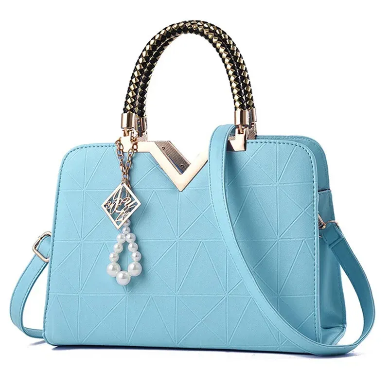 Women's Patchwork PU Leather Handbag - Elegant Office and Casual Shoulder Bag