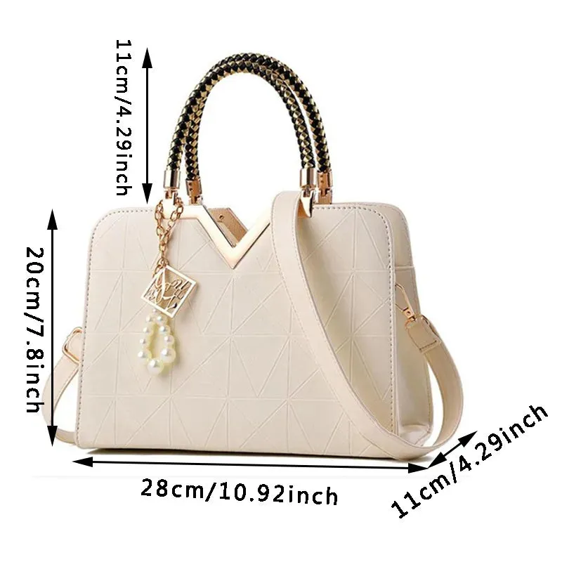 Women's Patchwork PU Leather Handbag - Elegant Office and Casual Shoulder Bag