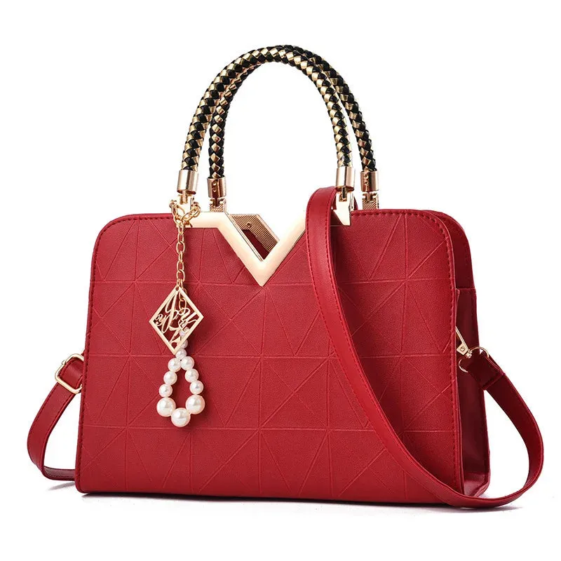 Women's Patchwork PU Leather Handbag - Elegant Office and Casual Shoulder Bag