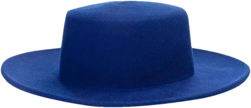 Wool Fedora Hats Women Round Flat Top Hat Wide Brim Solid Color Party Wedding Performance Cap