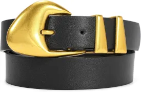 XZQTIVE Women's Leather Belts for Jeans Dress Pants Black Brown Belts for Women Ladies Waist Belts with Gold Buckle