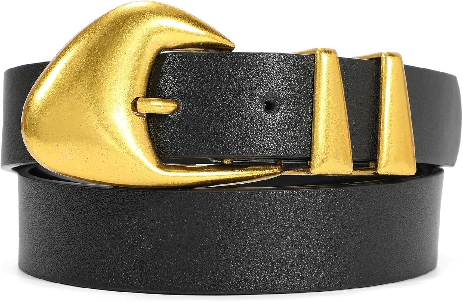 XZQTIVE Women's Leather Belts for Jeans Dress Pants Black Brown Belts for Women Ladies Waist Belts with Gold Buckle