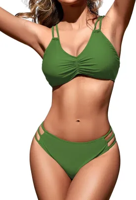 Zilcremo Women Two Piece Bikini Double Strap Swimsuits Hollow Out Bathing Suit Mid Waist Bikini Sets